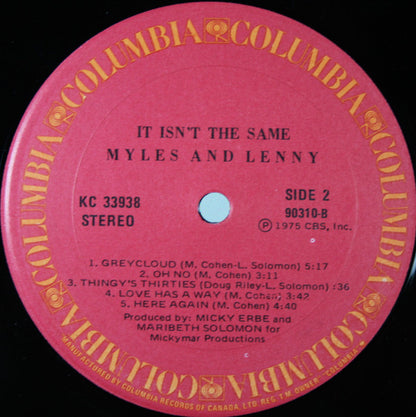 Myles And Lenny : It Isn't The Same (LP,Album)