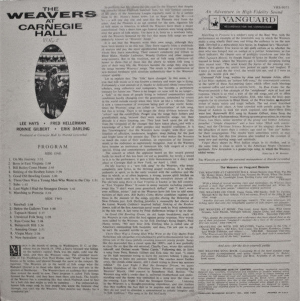 Weavers, The : The Weavers At Carnegie Hall, Vol. 2 (LP,Mono)