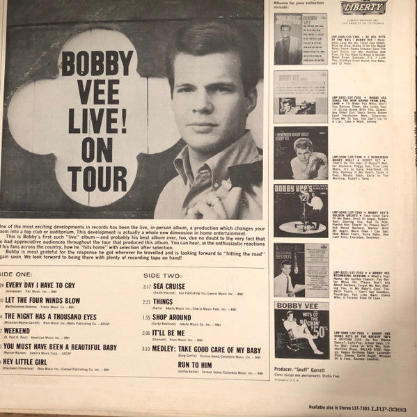 Bobby Vee : Live! On Tour (LP,Album,Mono)