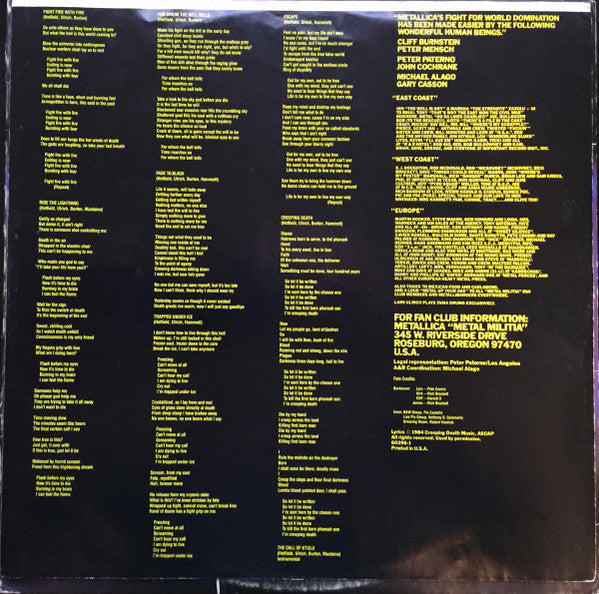 Metallica : Ride The Lightning (LP,Album,Reissue,Stereo)