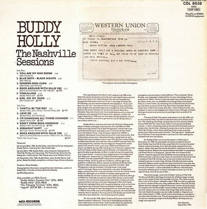 Buddy Holly : The Nashville Sessions (LP,Mono)