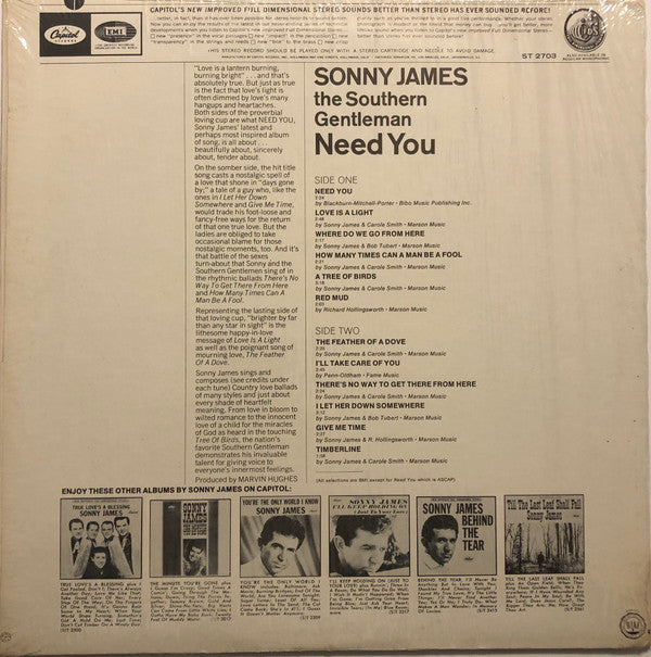 Sonny James And The Southern Gentlemen : Need You (LP,Album,Stereo)
