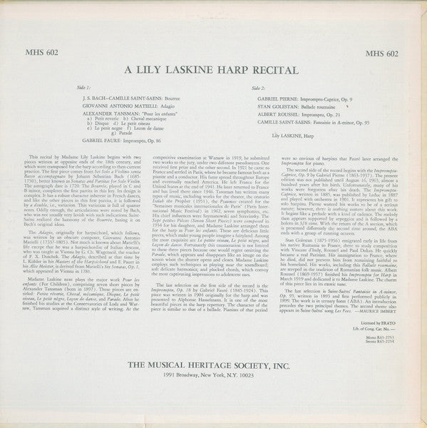 Lily Laskine : A Lily Laskine Harp Recital (LP,Album,Stereo)
