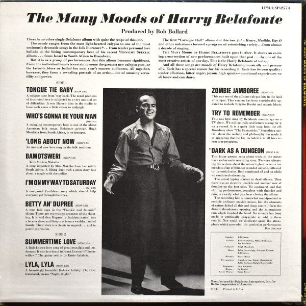 Harry Belafonte : The Many Moods Of Belafonte (LP,Album,Mono)