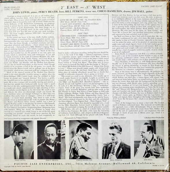 John Lewis (2), Percy Heath  /  Bill Perkins, Chico Hamilton, Jim Hall : Grand Encounter: 2° East - 3° West (LP,Album,Mono)