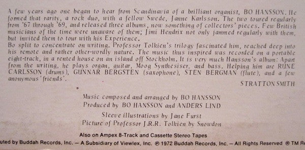 Bo Hansson : Music Inspired By Lord Of The Rings (LP,Album)