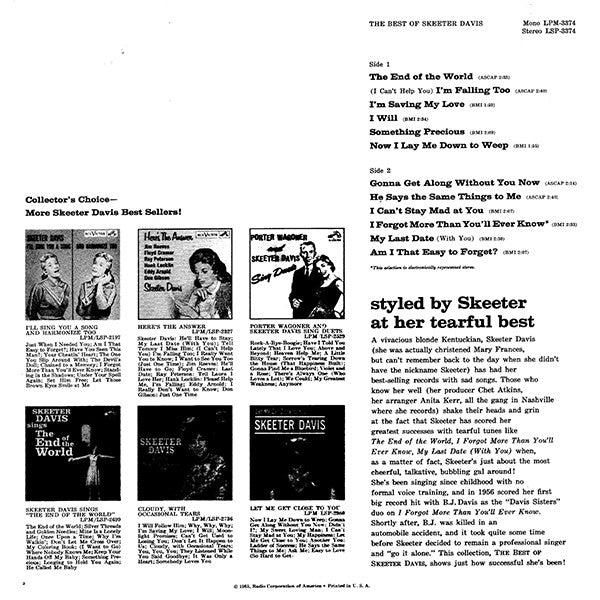 Skeeter Davis : The Best Of Skeeter Davis (LP,Compilation,Mono)