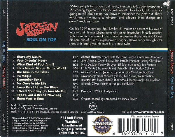 James Brown With Oliver Nelson Conducting Louie Bellson Orchestra : Soul On Top (Album,Reissue)