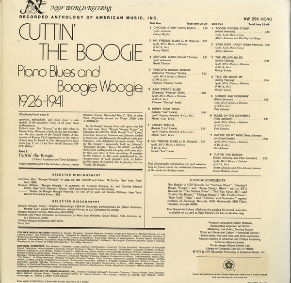 Various : Cuttin' The Boogie: Piano Blues And Boogie Woogie, 1926-1941 (LP,Compilation,Mono)