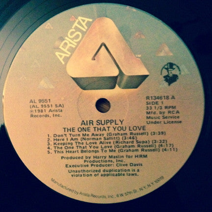 Air Supply : The One That You Love (LP,Album,Club Edition)