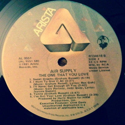 Air Supply : The One That You Love (LP,Album,Club Edition)