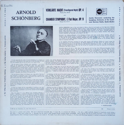 Arnold Schoenberg - Jascha Horenstein, Südwestfunkorchester Baden-Baden : Verklaerte Nacht / Chamber Symphony Op. 9 (LP,Album)
