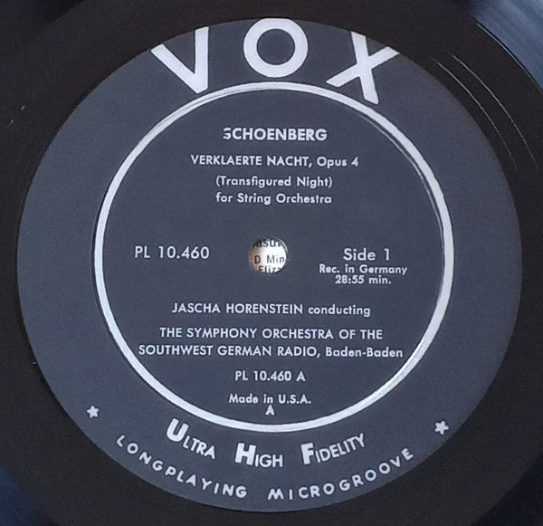 Arnold Schoenberg - Jascha Horenstein, Südwestfunkorchester Baden-Baden : Verklaerte Nacht / Chamber Symphony Op. 9 (LP,Album)