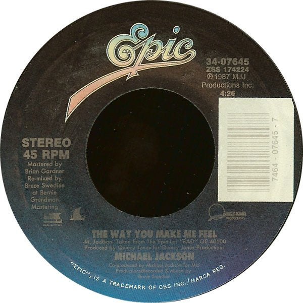 Michael Jackson : The Way You Make Me Feel (7",45 RPM,Single,Styrene)