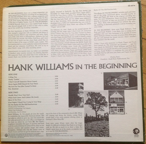 Hank Williams : In The Beginning (LP,Compilation,Stereo)