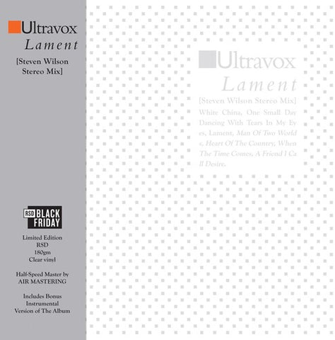 Ultravox Lament [Steven Wilson Stereo Mix] (RSD Black Friday 2024, 2LP Clear Vinyl) UPC: 840401702468