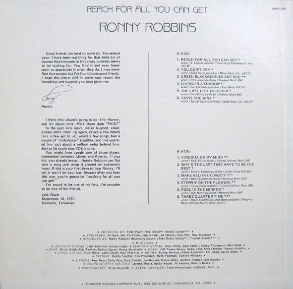 Ronny Robbins : Reach For All You Can Get (LP,Album,Stereo)