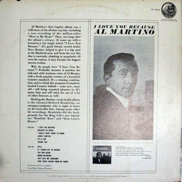 Al Martino : I Love You Because (LP,Album,Stereo)