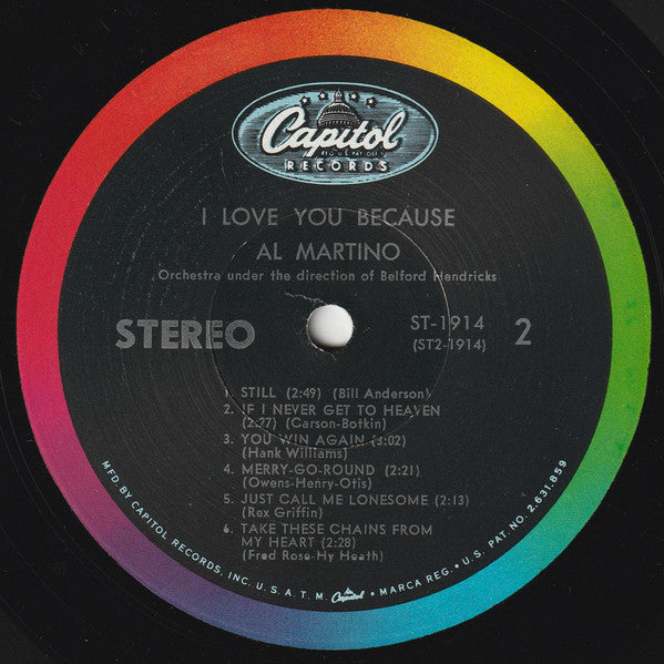 Al Martino : I Love You Because (LP,Album,Stereo)