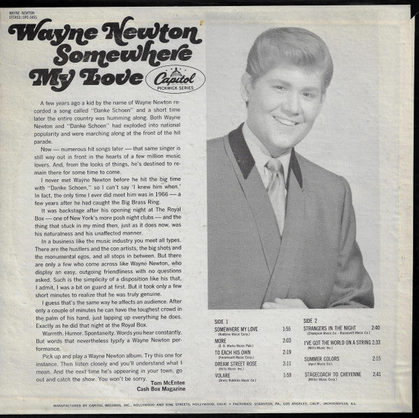 Wayne Newton : Somewhere My Love (LP)