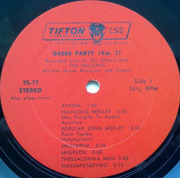 Hellenes, The : Recorded Live At The Athena East - Greek Party Vol. 3 (LP)
