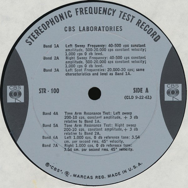 CBS Laboratories : Stereophonic Frequency Test Record (Issue 1) (LP,Stereo)