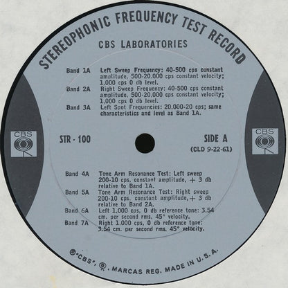CBS Laboratories : Stereophonic Frequency Test Record (Issue 1) (LP,Stereo)