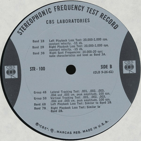 CBS Laboratories : Stereophonic Frequency Test Record (Issue 1) (LP,Stereo)