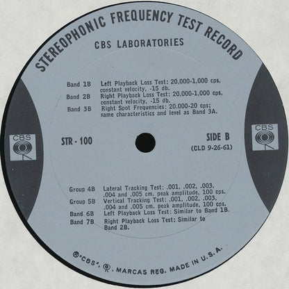 CBS Laboratories : Stereophonic Frequency Test Record (Issue 1) (LP,Stereo)
