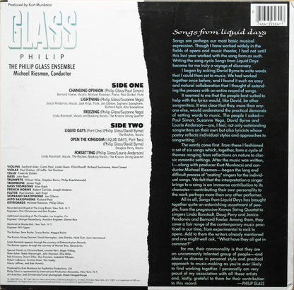 Philip Glass : Songs From Liquid Days (LP,Album,Stereo)