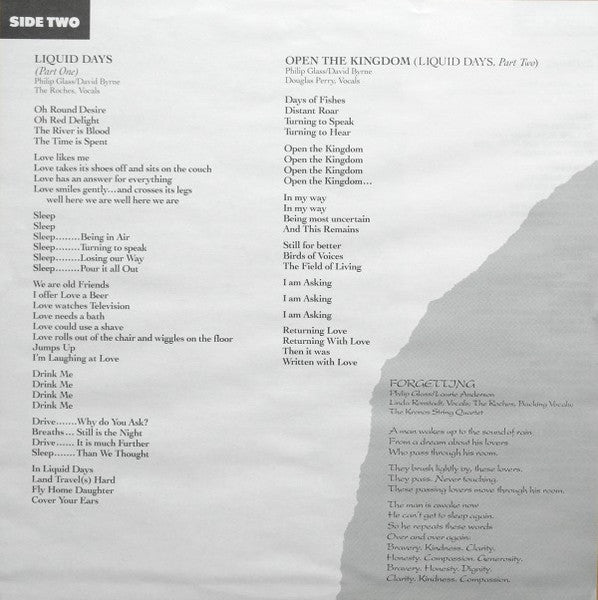 Philip Glass : Songs From Liquid Days (LP,Album,Stereo)