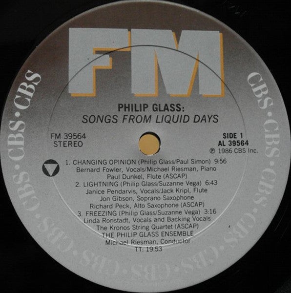 Philip Glass : Songs From Liquid Days (LP,Album,Stereo)