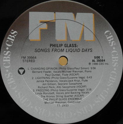 Philip Glass : Songs From Liquid Days (LP,Album,Stereo)