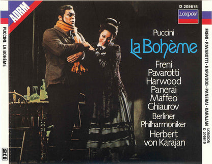 Giacomo Puccini, Mirella Freni, Luciano Pavarotti, Elizabeth Harwood, Rolando Panerai, Gianni Maffeo, Nicolai Ghiaurov, Berliner Philharmoniker, Herbert von Karajan : La Bohème (Album,Club Edition,Remastered,Stereo)