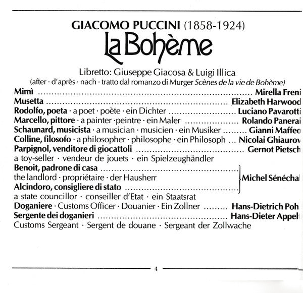 Giacomo Puccini, Mirella Freni, Luciano Pavarotti, Elizabeth Harwood, Rolando Panerai, Gianni Maffeo, Nicolai Ghiaurov, Berliner Philharmoniker, Herbert von Karajan : La Bohème (Album,Club Edition,Remastered,Stereo)