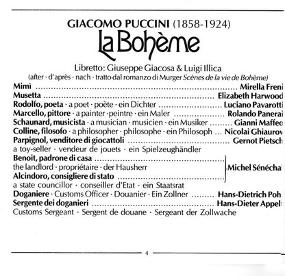 Giacomo Puccini, Mirella Freni, Luciano Pavarotti, Elizabeth Harwood, Rolando Panerai, Gianni Maffeo, Nicolai Ghiaurov, Berliner Philharmoniker, Herbert von Karajan : La Bohème (Album,Club Edition,Remastered,Stereo)