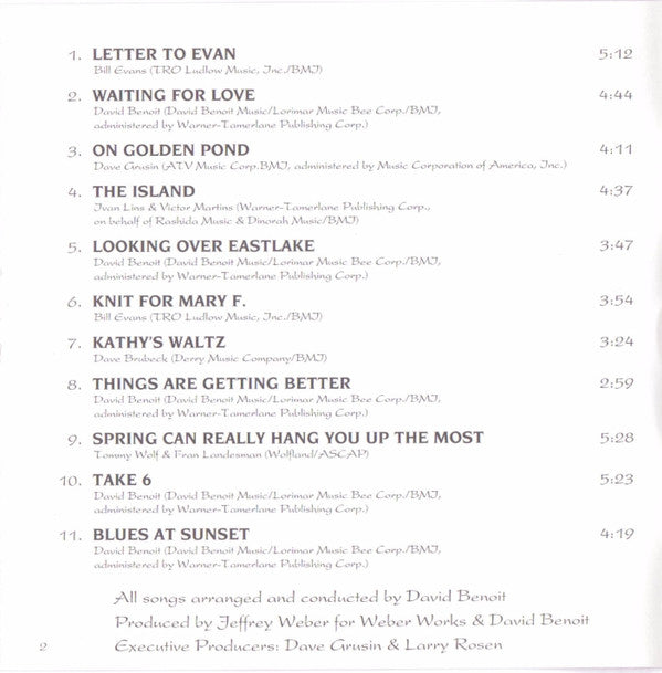 David Benoit : Letter To Evan (Album)