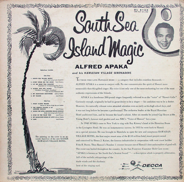 Alfred Apaka And His Hawaiian Village Serenaders, The : South Sea Island Magic (LP)