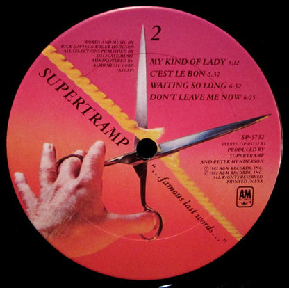 Supertramp : "...Famous Last Words..." (LP,Album,Club Edition)