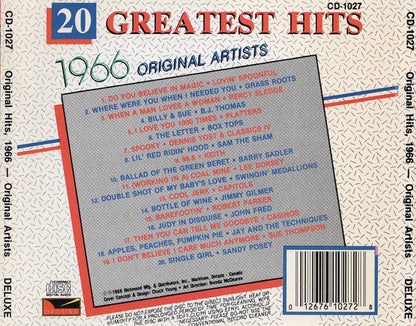 Various : 20 Greatest Hits-1966-Original Artists  (Compilation,Stereo)