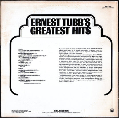 Ernest Tubb : Ernest Tubb's Greatest Hits (LP,Compilation,Reissue)