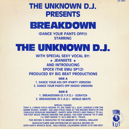 Unknown DJ, The : Break-Down ("Dance Your Pants Off !") (12",33 ⅓ RPM)