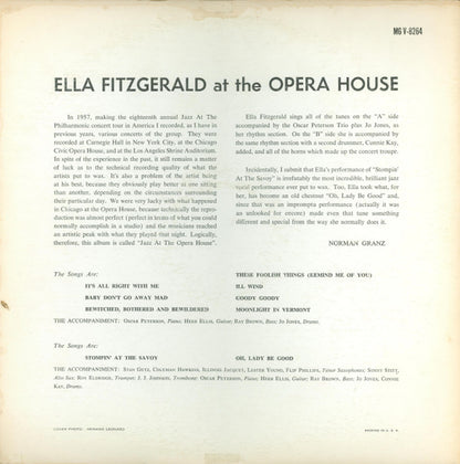 Ella Fitzgerald : Ella Fitzgerald At The Opera House (LP,Album,Mono)