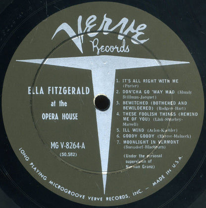 Ella Fitzgerald : Ella Fitzgerald At The Opera House (LP,Album,Mono)