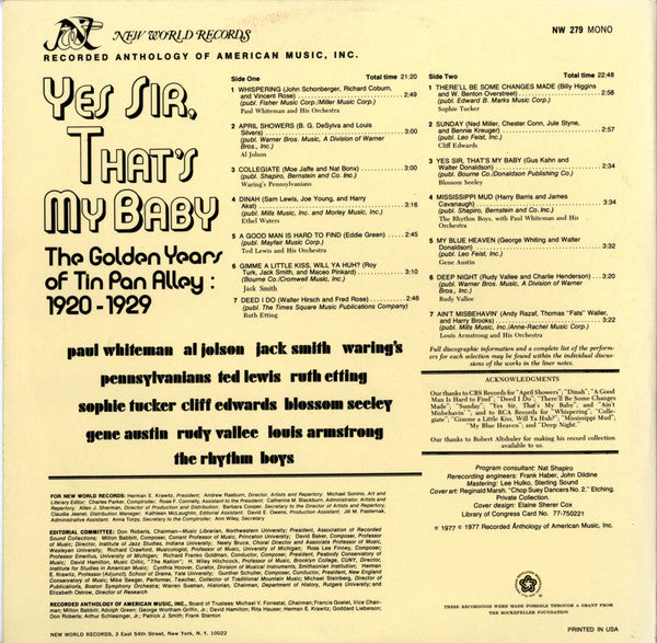 Various : Yes Sir, That's My Baby (The Golden Years Of Tin Pan Alley 1920-1929) (LP,Compilation)