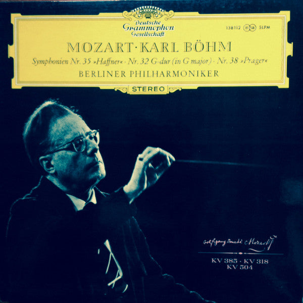 Wolfgang Amadeus Mozart ‧ Karl Böhm, Berliner Philharmoniker : Symphonien Nr. 35 "Haffner" / Nr. 32 G-dur (in G Major) / Nr. 38 "Prager" (LP,Repress,Stereo)