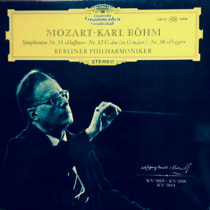 Wolfgang Amadeus Mozart ‧ Karl Böhm, Berliner Philharmoniker : Symphonien Nr. 35 "Haffner" / Nr. 32 G-dur (in G Major) / Nr. 38 "Prager" (LP,Repress,Stereo)