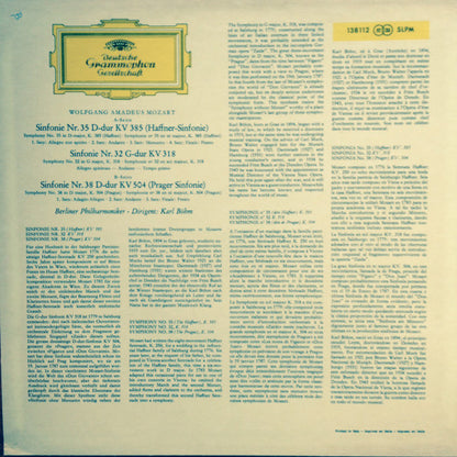 Wolfgang Amadeus Mozart ‧ Karl Böhm, Berliner Philharmoniker : Symphonien Nr. 35 "Haffner" / Nr. 32 G-dur (in G Major) / Nr. 38 "Prager" (LP,Repress,Stereo)