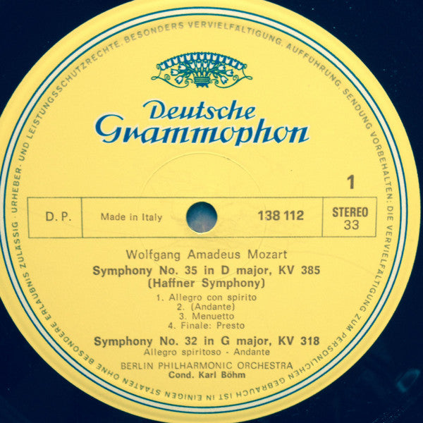 Wolfgang Amadeus Mozart ‧ Karl Böhm, Berliner Philharmoniker : Symphonien Nr. 35 "Haffner" / Nr. 32 G-dur (in G Major) / Nr. 38 "Prager" (LP,Repress,Stereo)