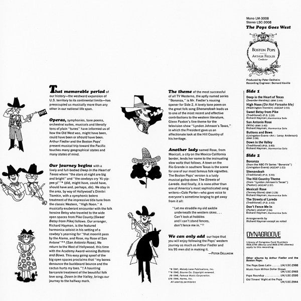 Boston Pops Orchestra, The, Arthur Fiedler : The Pops Goes West (LP,Album,Stereo)